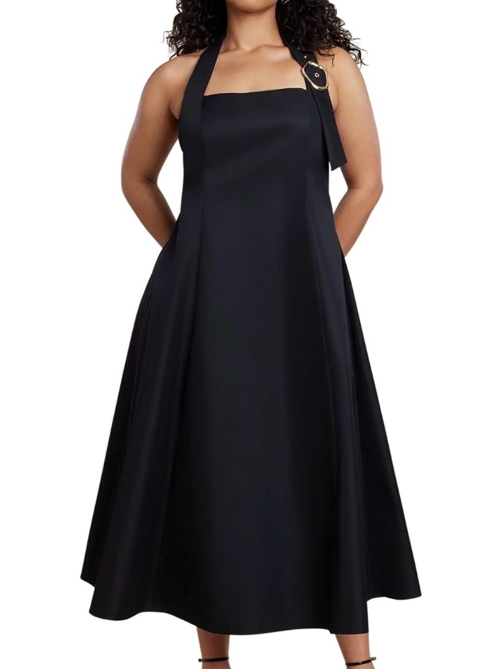 ELOQUII Women's Plus Size Buckle Neckline Maxi Dress